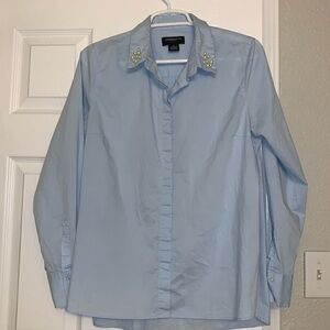NWOT Liz Claiborne light blue button down shirt embellished with pearls size M